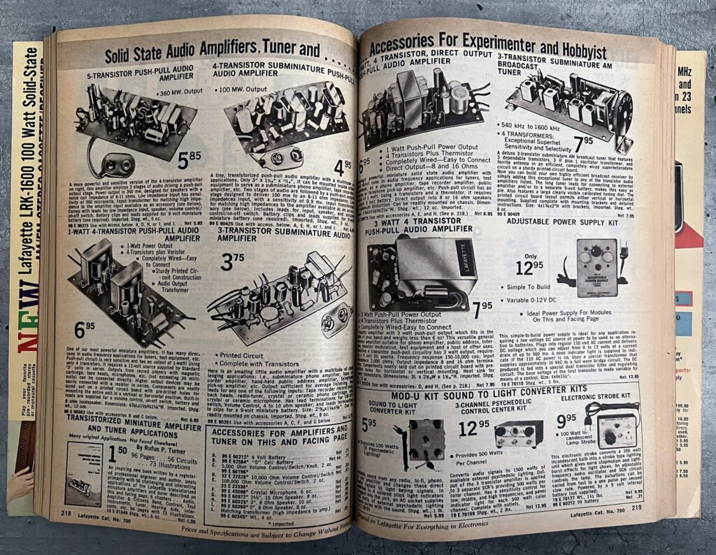 A page from an old catalog showing the contents of a magazine.